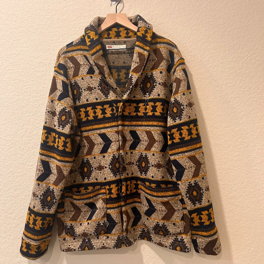 Levi's Mens Fleece Cardigan Shawl Collar Southwest Aztec Print size XL